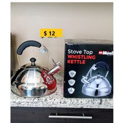 Stove Top Whistling Kettle  -"Mueller" Almost NEW, Ergonomic. stainless steel- Hervidor - Tetera