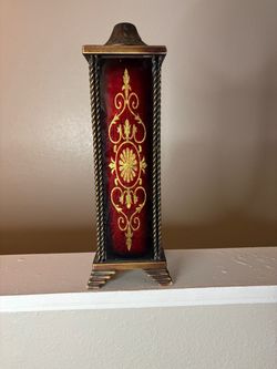 Hand Painted Brass Footed Red & Gold Decorative Piece