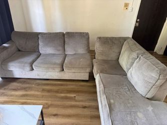 Comfy L-Shape Gray Sectional Sofa Set – Great Structure, Needs Deep Cleaning (Moving Sale!)