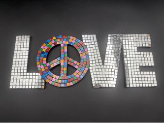 Vintage Love & Peace Mosaic Mirror Ball Wall Sign Used