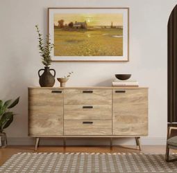 Natural Oak 30.91 in. H x 59.06 in. W Manufactured Wood 2-Door and 3-Drawer Sideboard Cabinet