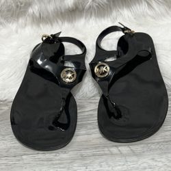 Michael Michael Kors Jelly Sandals Size 8 Black PVC Classic Gold