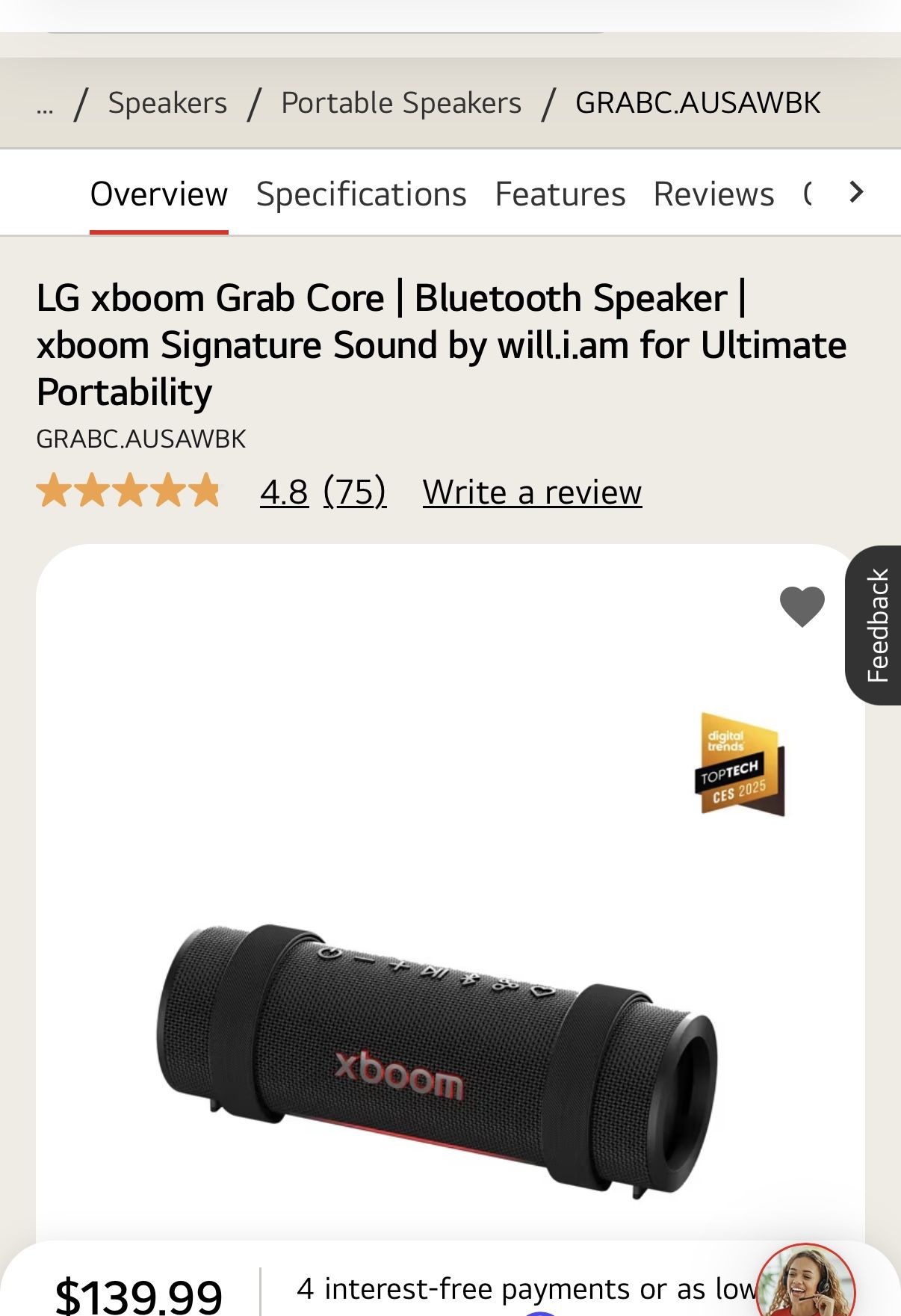 Lg Boom Grab Core X Bluetooth Speaker 