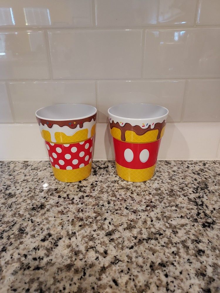 Disney Parks Mickey Mouse + Minnie Mouse Cups / Planter / Flower Pot - Set of 2 - New