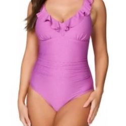 NIP TUCK Swim Textured Body Shaping Multi Cup Ruffle One Piece Swimsuit 4 XS S