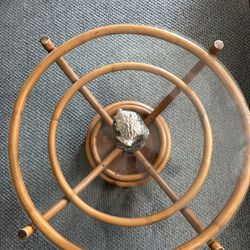 Vintage Rattan Bamboo Coffee Table - Boho Tropical Swivel Glass Top - 36” Wide Base