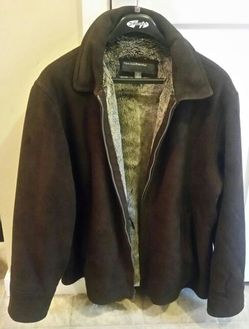 Perry Ellis Portfolio Suede Leather Coat.
