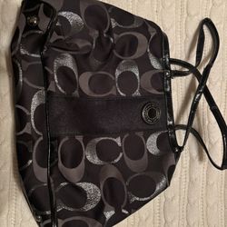 Black And Silver Coach Handbag With Built in Wallet