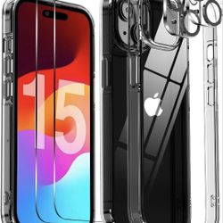Brand New 5 in 1 for iPhone 15 Case, with 2 Tempered Glass Screen Protector + 2 Camera Lens Protector, Phone Case 6.1 Inch [ Anti-Scratch Full-Body