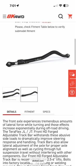 Jeep gladiator track bar front