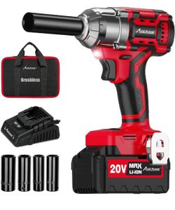 AVID POWER 1/2" Cordless Impact Wrench, 20V Brushless Impact Gun, 3 Speeds
Max Torque 370ft-lbs (500N.m), 3.0Ah Battery, 4Pcs Impact Sockets, Fast Cha