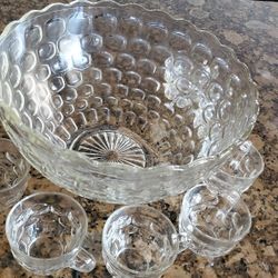 Glass Punch Bowl With Little Cups