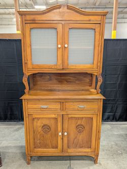 Vintage Brown Wood Folding Cabinet Desk