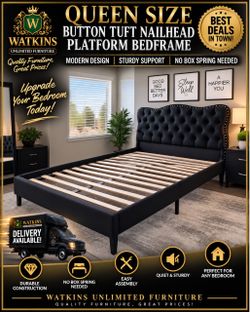 🛏️ LIKE NEW QUEEN SIZE UPHOLSTERED PLATFORM BEDFRAME ONLY