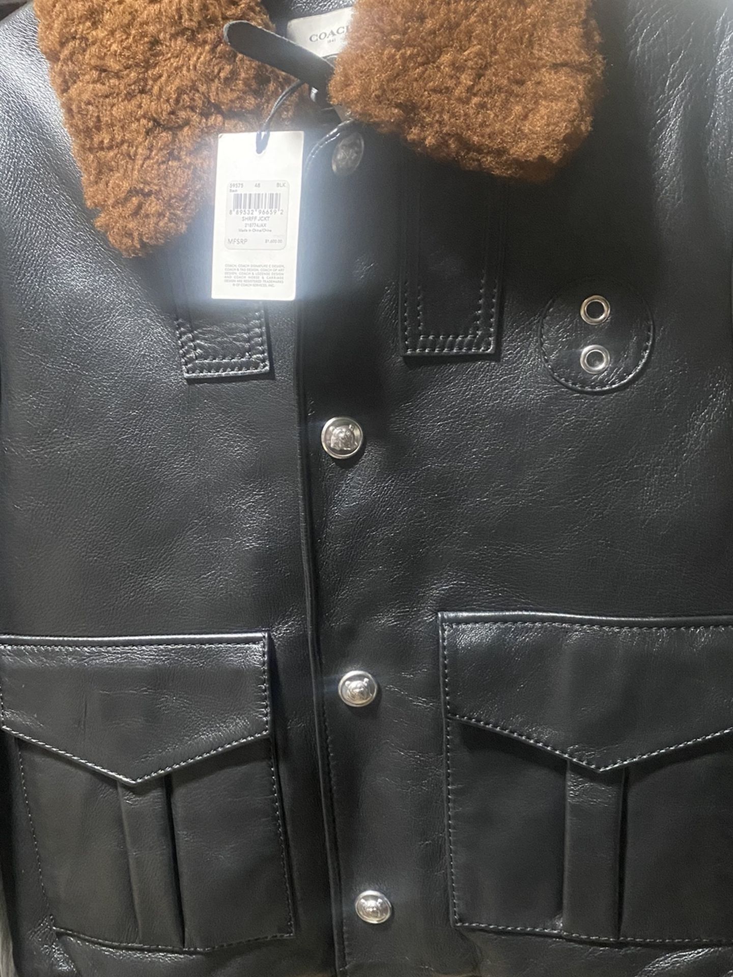 Coach Men's Size 48 Black Lamb Leather Bomber Sheriff's Jacket NWT