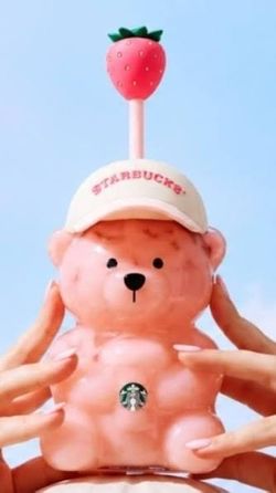 Starbucks Bearista Pink drink glass cold cup