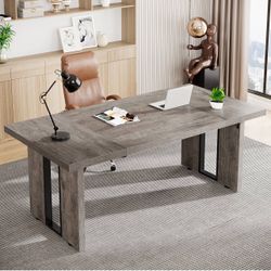 Executive Large Office Computer Desk, Study Writing  Workstation And Leather Chair Gray Or Brown Brand New in the Boxes 