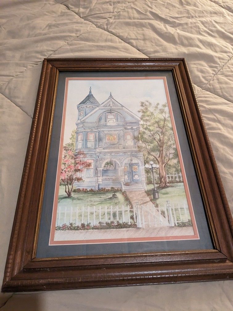 Victorian Hoise Artwork In Wooden Frame 