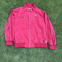 live mechanics red faux leather jacket