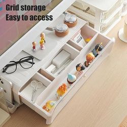 WMM Monitor Stand Riser, Computer Monitor Stand with Drawer and Display Minifigures, Computer Desktop Stand with Lights, Removable Elevated Structure,