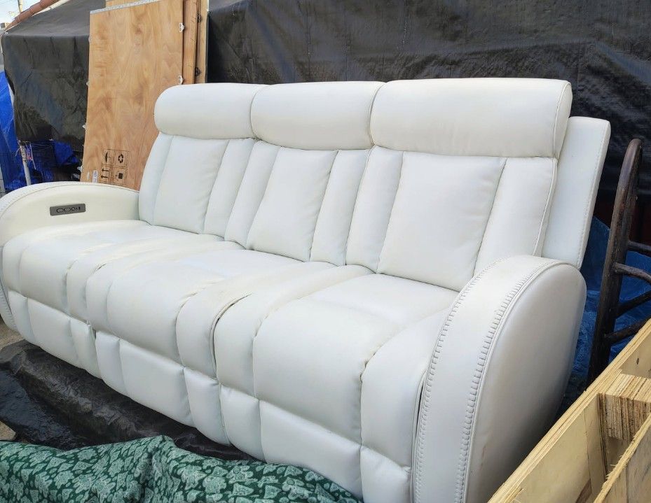 Tuxedo White 3 Chair Recliner Leather Couch, $200