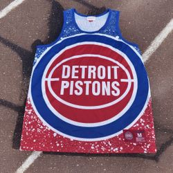 Detroit Pistons Mitchell & Ness Jumbotron 2.0 Sublimated Jersey Tank Top