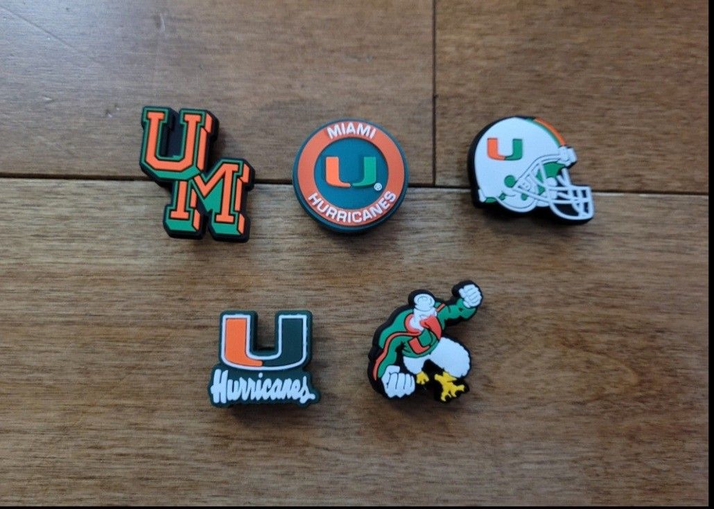 Lot Of 5 Miami Hurricanes Shoe Charms 