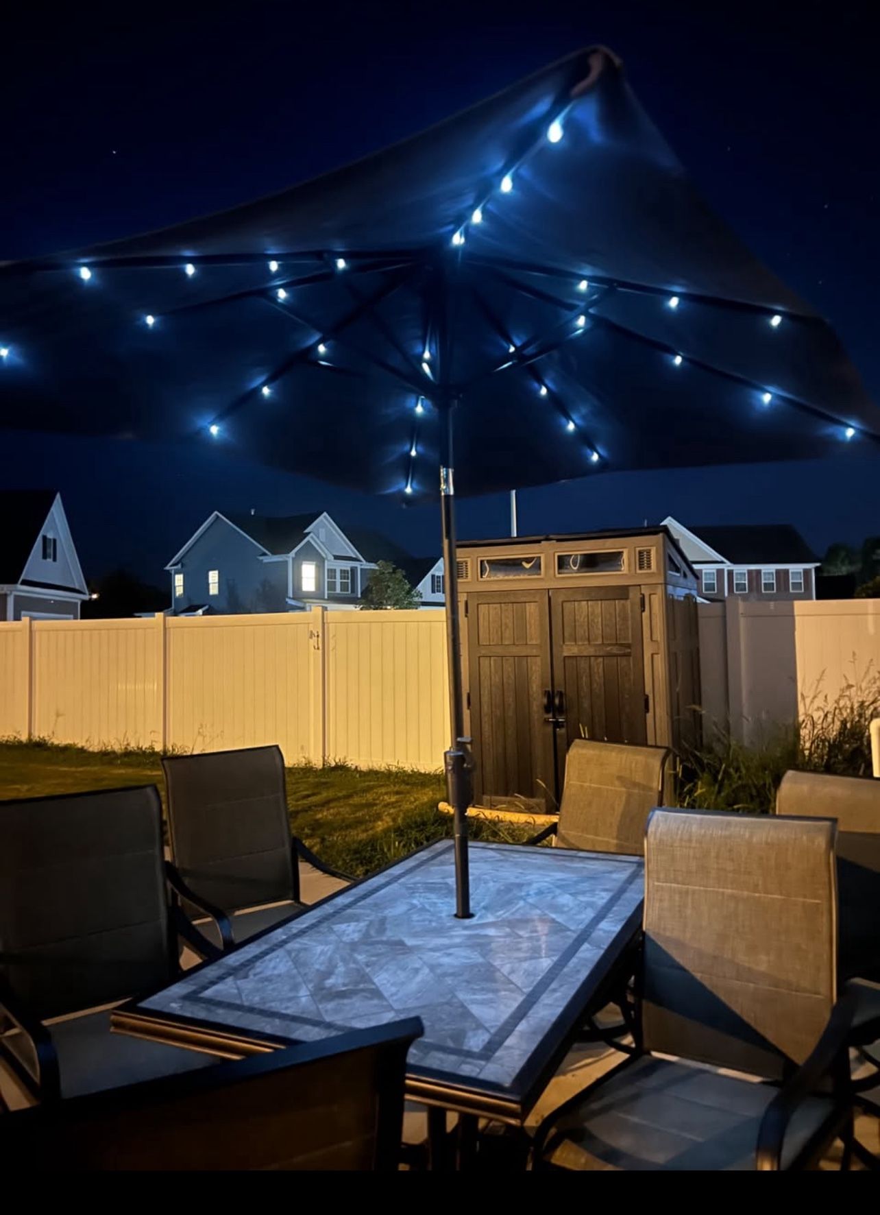 Tiled Patio Table and Chairs (with LED umbrella)