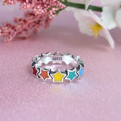 Multicolor Star Sterling Silver Ring Different Sizes