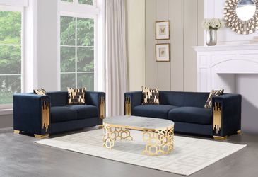 2 pc Stylish Black Velvet Glam Sofa & Love seat with gold details!!