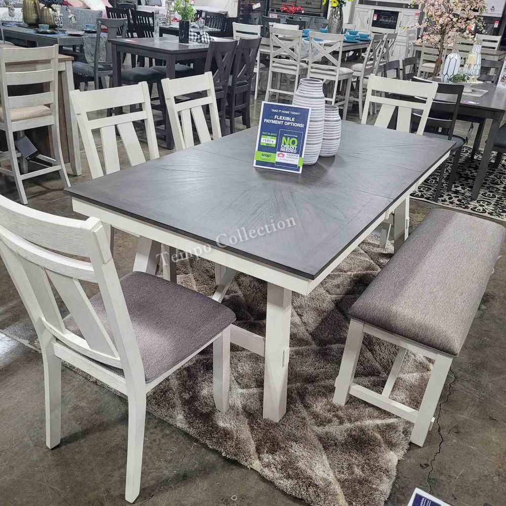 6 Pcs Dining Set with Extension Leaf, Two Tone Color, SKU#10F2513