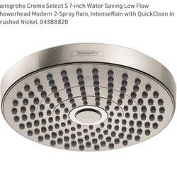hansgrohe Croma Select S 7-inch Water Saving Low Flow Showerhead Modern 2-Spray Rain, IntenseRain with QuickClean in Brushed Nickel, 0
