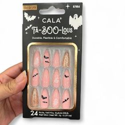 Cala Fa-Boo-Lous Pink Halloween Press On Nail Set Ghosts And Bats