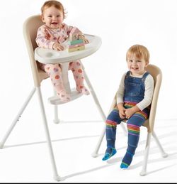 Foldable High Chair, Space-Saving Portable Baby High Chair with Removable Double Tray, Modern Convertible Baby Feeding Chair, Lightweight, Easy to Cle