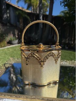 Beautiful 4” Vintage Gold Tone Metal Small Handbag Purse Going Out Wedding Guest Bag Accessories