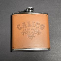 Brand New Knotts Berry Farm Calico Saloon Leather Wrapped Stainless Steel Flask
