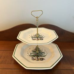 Vintage Nikko Christmas 2-Tier Tidbit Tray - top is 8.25”, bottom is 10.75”