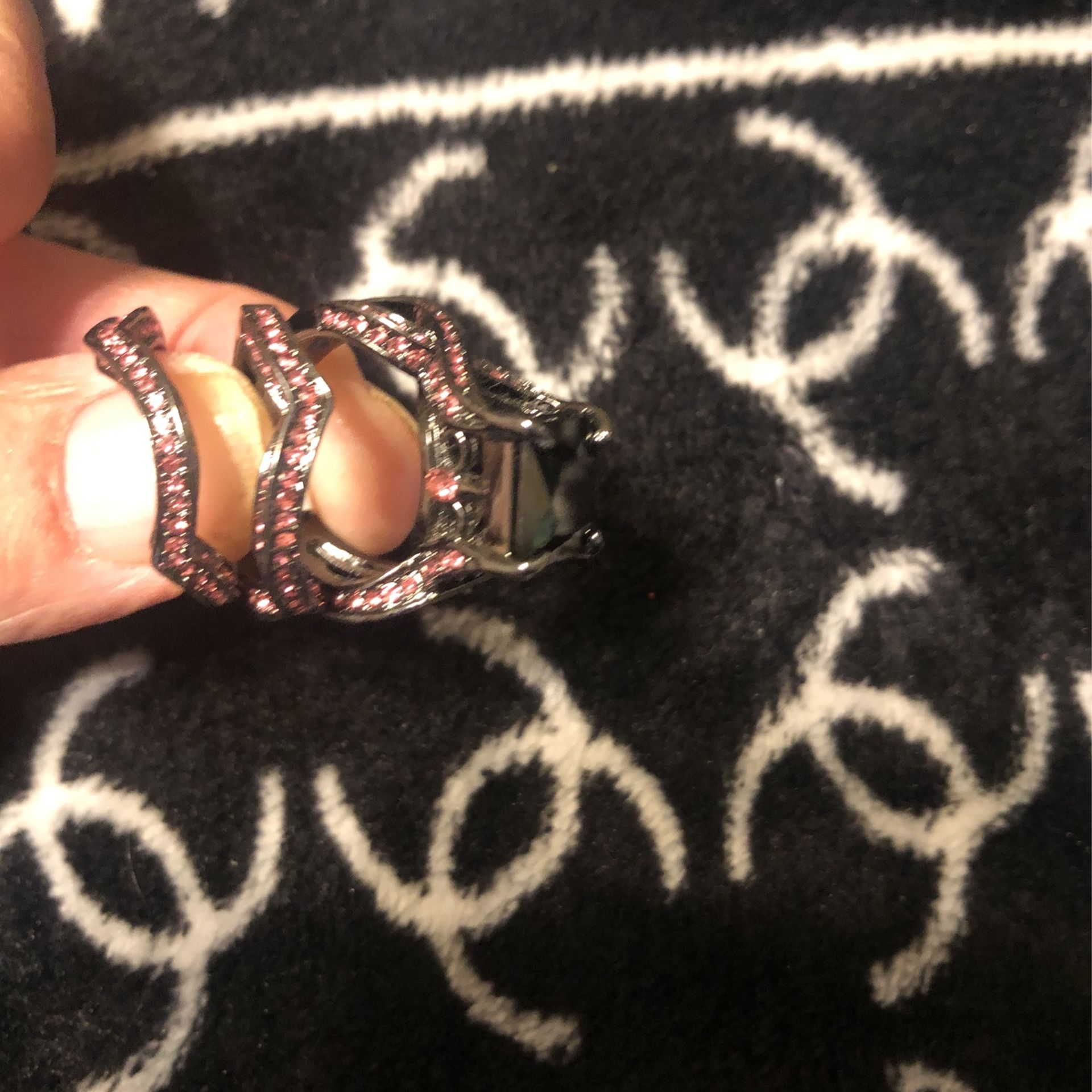 New 3 Piece Pink And Black Wedding Ring  Size 7