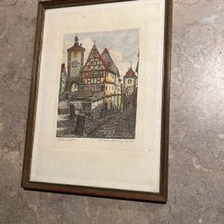 Vintage Rothenburg Etching Signed Ernst Geissendoerfor