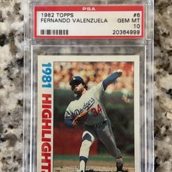 1982 TOPPS PSA FERNANDO VALENZUELA GEM MT 10
