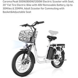 Electric Scooter / E-Bike with Seat – 20MPH, 25-30 Mile Range –New