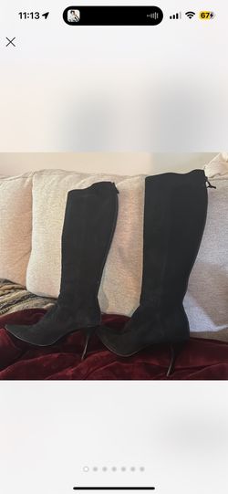 GIORGIO ARMANI Black Suede Knee High Boots in black