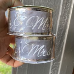 2 Spools Of “Mr& Mrs” Silver Wedding Ribbon