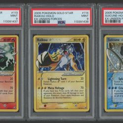 2005 Pokemon Gold Star Entei Raikou Suicune Set Ex Unseen Forces PSA 9 LOT (3)