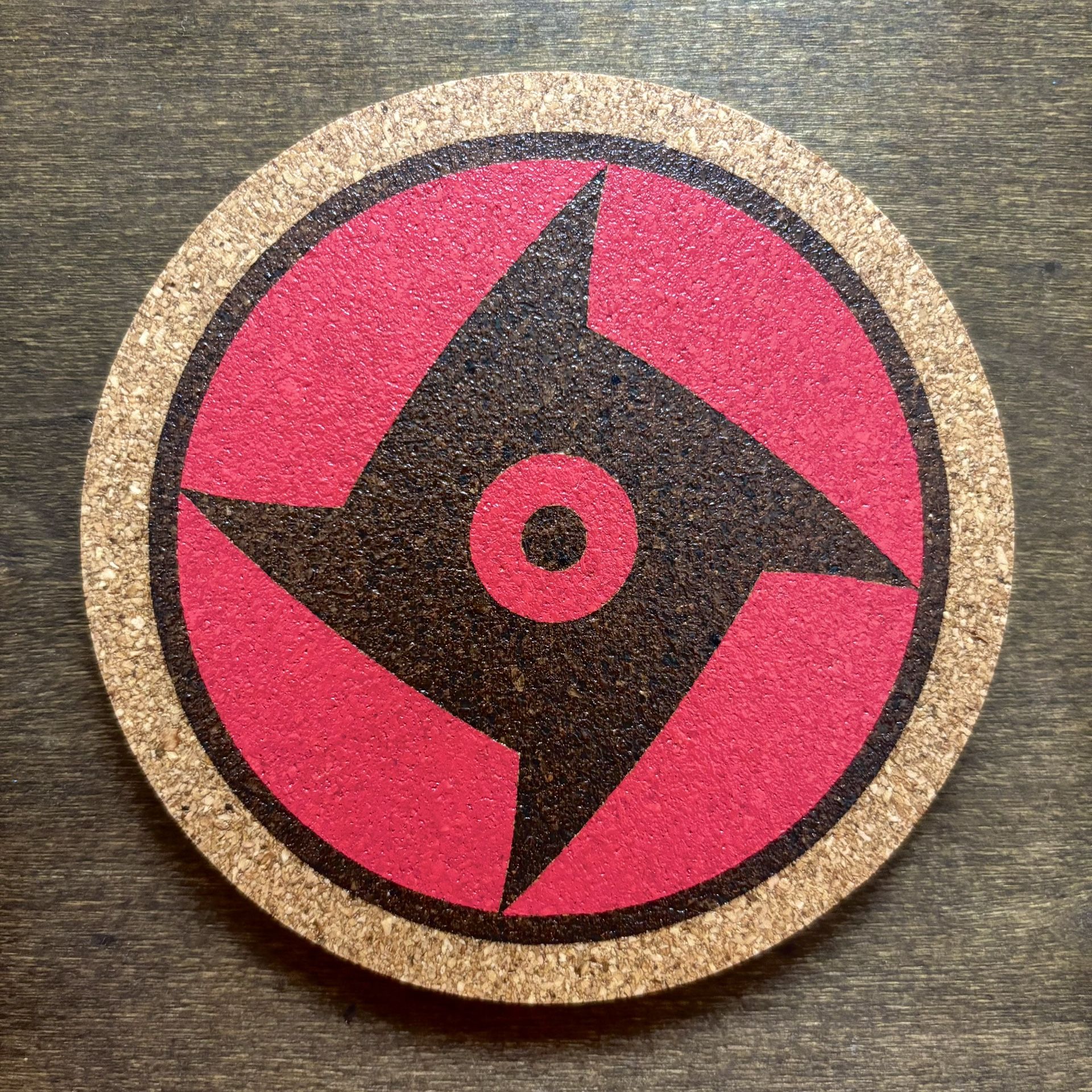 Naruto Shisui Mangekyou Sharingan Laser Engraved Painted Cork Coaster