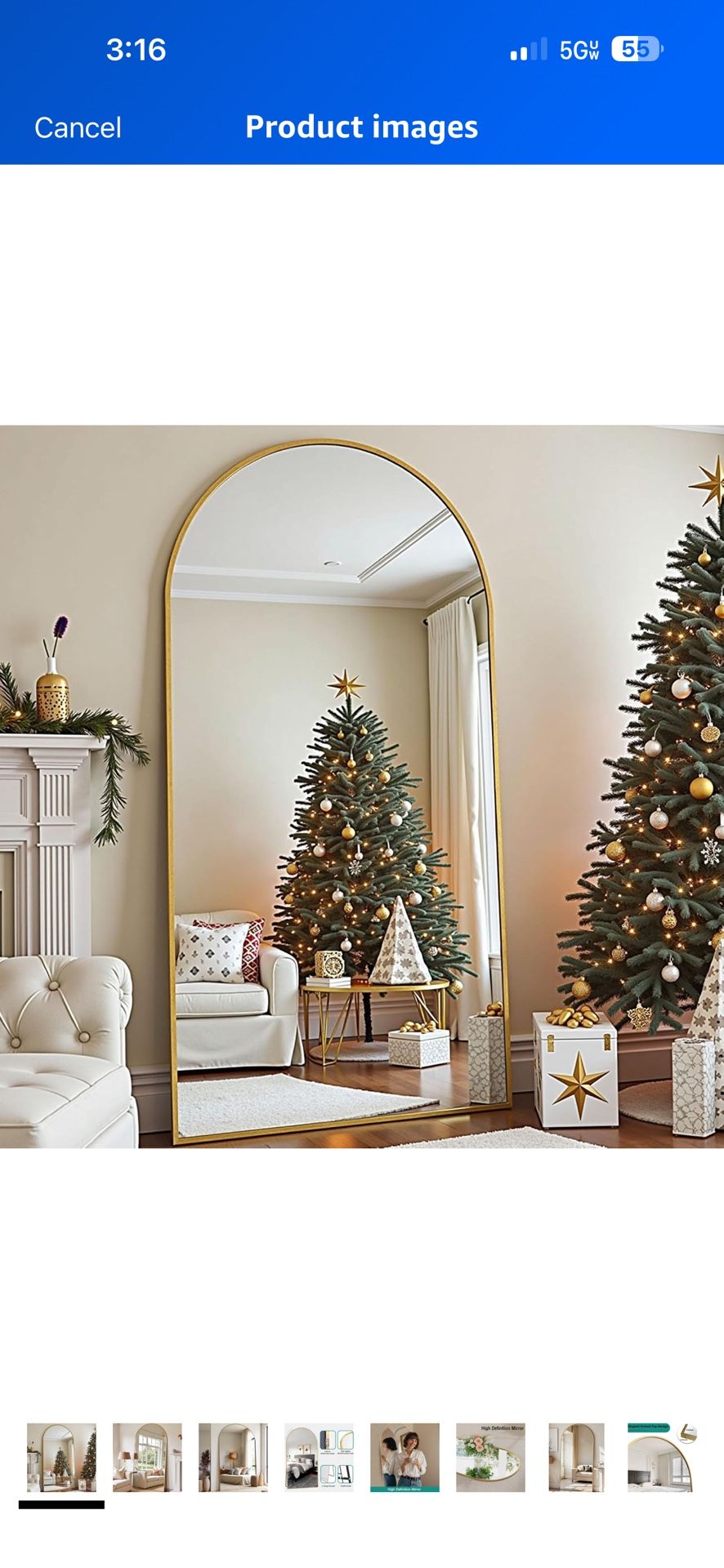 TinyTimes 81''x41'' Oversized Full Length Mirrors, Arched Floor Mirror with Stand, Full Body Large Oversized Standing Mirror/Leaning/Hanging Wall Moun