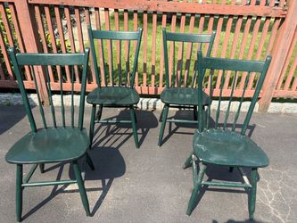 4 Green Wooden Kitchen Dining Chairs Spindle Backs