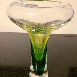 Laurie Thal Signed Studio Art Glass Vase – Sommerso Green & Yellow, 12”