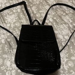 Black Crocodile Print Mini Backpack 
