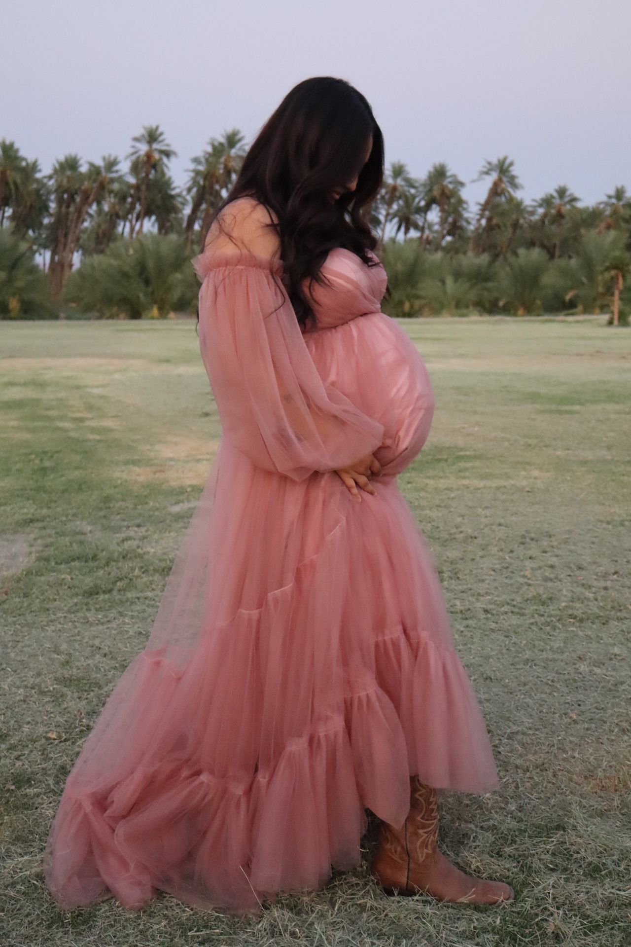 open lace back dress Dusty Pink Tulle Rose Cape Mermaid Maternity Baby Shower Gown – yewendress